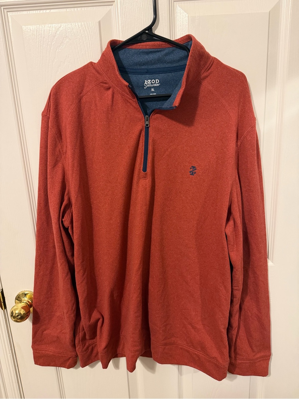 Izod Men's Brick Red/rust Quarter-Zip Pullover with Navy Trim